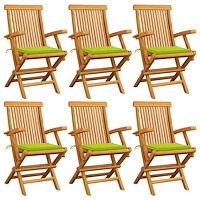 vidaXL Trädgårdsstolar med ljusgröna dynor 6 st massiv teak