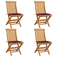 vidaXL Trädgårdsstolar med vinröda dynor 4 st massiv teak