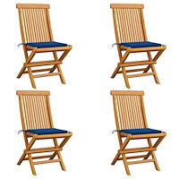 vidaXL Trädgårdsstolar med kungsblåa dynor 4 st massiv teak