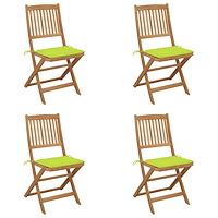 vidaXL Hopfällbara trädgårdsstolar med dynor 4 st massivt akaciaträ