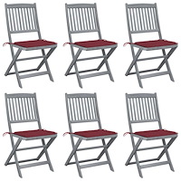 vidaXL Hopfällbara trädgårdsstolar med dynor 6 st massivt akaciaträ