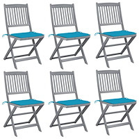 vidaXL Hopfällbara trädgårdsstolar med dynor 6 st massivt akaciaträ