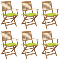 vidaXL Hopfällbara trädgårdsstolar med dynor 6 st massivt akaciaträ