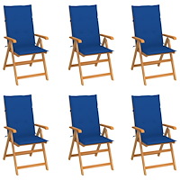 vidaXL Trädgårdsstolar med kungsblåa dynor 6 st massiv teak