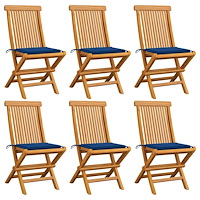 vidaXL Trädgårdsstolar med kungsblåa dynor 6 st massiv teak