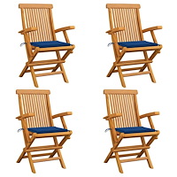 vidaXL Trädgårdsstolar med kungsblåa dynor 4 st massiv teak