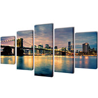 vidaXL Väggbonader på duk, Brooklyn Bridge med flodvy 200 x 100 cm