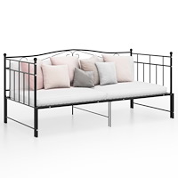 vidaXL Utdragbar sängram bäddsoffa svart metall 90x200 cm