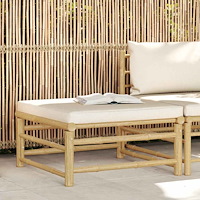 vidaXL Fotpall för trädgården med gräddvit dyna bambu