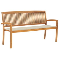 vidaXL Stapelbar trädgårdsbänk med dyna 159 cm massiv teak