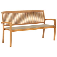 vidaXL Stapelbar trädgårdsbänk med dyna 159 cm massiv teak