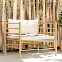 vidaXL Trädgårdssoffa med gräddvita dynor bambu