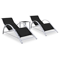 vidaXL Solsängar 2 st med bord aluminium svart