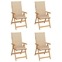 vidaXL Trädgårdsstolar med beige dynor 4 st massiv teak