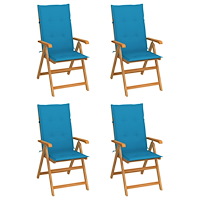 vidaXL Trädgårdsstolar med blåa dynor 4 st massiv teak