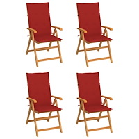 vidaXL Trädgårdsstolar med röda dynor 4 st massiv teak
