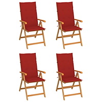 vidaXL Trädgårdsstolar med röda dynor 4 st massiv teak