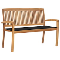 vidaXL Stapelbar trädgårdsbänk med dyna 128,5 cm massiv teak
