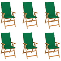 vidaXL Trädgårdsstolar 6 st med gröna dynor massiv teak