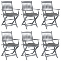 vidaXL Hopfällbara trädgårdsstolar 6 st med dynor massivt akaciaträ