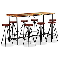 vidaXL Barmöbler 9 delar massivt återvunnet trä och äkta läder