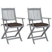 vidaXL Hopfällbara trädgårdsstolar med dynor 2 st massivt akaciaträ
