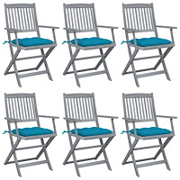 vidaXL Hopfällbara trädgårdsstolar 6 st med dynor massivt akaciaträ