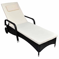 vidaXL Solsäng med dyna & hjul konstrotting svart