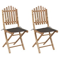 vidaXL Hopfällbara trädgårdsstolar med dynor 2 st bambu