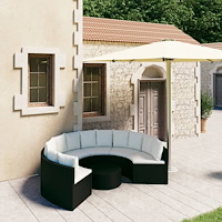 vidaXL Soffgrupp för trädgården med dynor 7 delar konstrotting svart