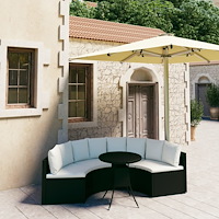 vidaXL Soffgrupp för trädgården med dynor 5 delar konstrotting svart