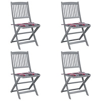vidaXL Hopfällbara trädgårdsstolar med dynor 4 st massivt akaciaträ