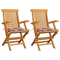 vidaXL Trädgårdsstolar med dynor rött rutmönster 2 st massiv teak