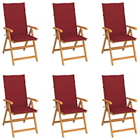 vidaXL Trädgårdsstolar 6 st med vinröda dynor massiv teak