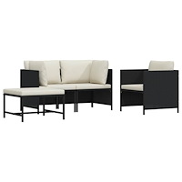 vidaXL Soffgrupp för trädgård med dynor 4 delar svart konstrotting