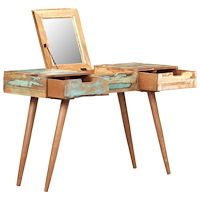 vidaXL Sminkbord med spegel 112x45x76 cm massivt återvunnet trä