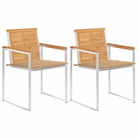 vidaXL Trädgårdsstolar 2 st med dynor massiv teak och stål