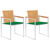 vidaXL Trädgårdsstolar 2 st med dynor massiv teak och stål