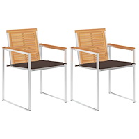vidaXL Trädgårdsstolar 2 st med dynor massiv teak och stål