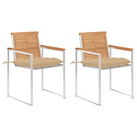 vidaXL Trädgårdsstolar 2 st med dynor massiv teak och stål
