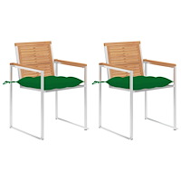vidaXL Trädgårdsstolar 2 st med dynor massiv teak och stål