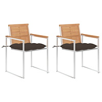 vidaXL Trädgårdsstolar 2 st med dynor massiv teak och stål
