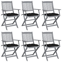 vidaXL Hopfällbara trädgårdsstolar 6 st med dynor massivt akaciaträ