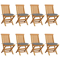 vidaXL Trädgårdsstolar med grå dynor 8 st massiv teak
