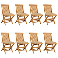 vidaXL Trädgårdsstolar med beige dynor 8 st massiv teak