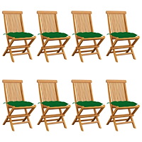 vidaXL Trädgårdsstolar med gröna dynor 8 st massiv teak