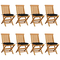 vidaXL Trädgårdsstolar med svarta dynor 8 st massiv teak