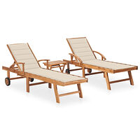 vidaXL Solsäng 2 st med bord och dyna massiv teak
