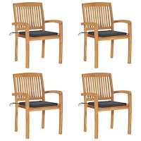 vidaXL Stapelbara trädgårdsstolar med dynor 4 st massiv teak