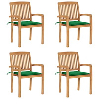 vidaXL Stapelbara trädgårdsstolar med dynor 4 st massiv teak